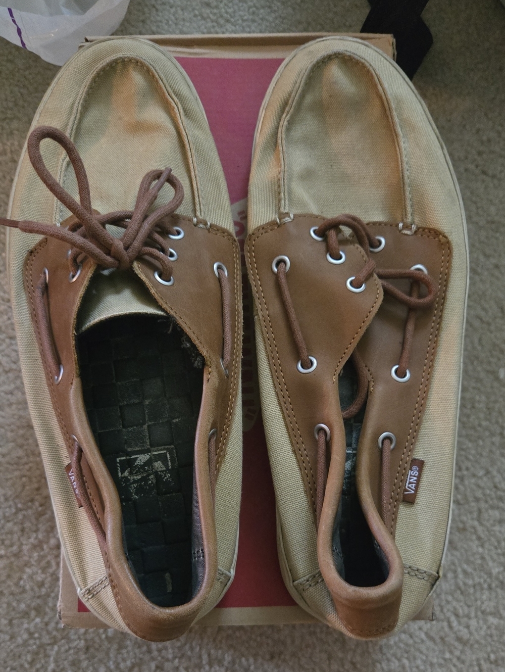 Vans Chauffeur SF Tan Canvas & Brown Leather-Trim Boat Shoes Men's Size 13